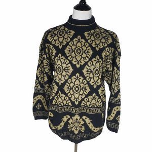 Dana Scott Vintage Large Black Gold Metallic Acrylic Lurex Knit Sweater